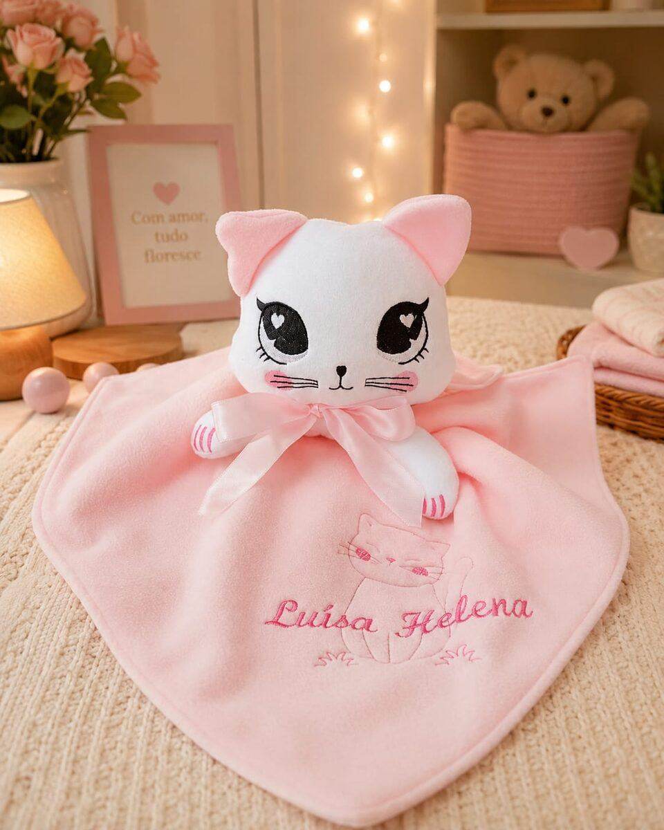 Naninha de gatinho rosa para bebê